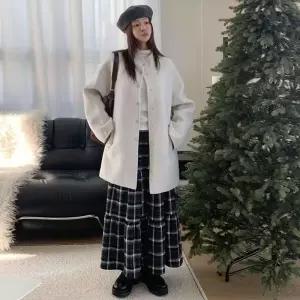 [다잇템] 여성 스냅버튼 울 중간 빅사이즈 폴라넥 자켓