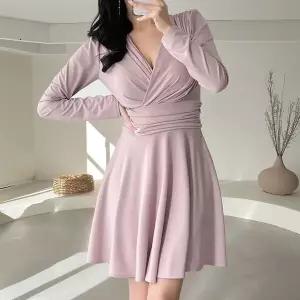 [하프클럽/]여자 드레이프 후레아 포인트 V넥 원피스