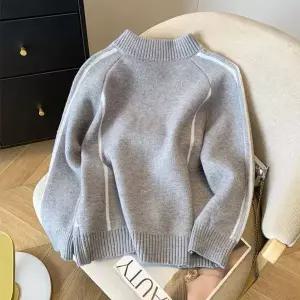 [하프클럽/]여자 배색 소매라인 오바로크 집업 가디건