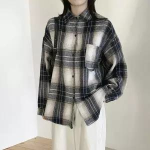 [하프클럽/옷자락]여자 체크무늬 오버루즈핏 기모 긴팔 남방 셔츠