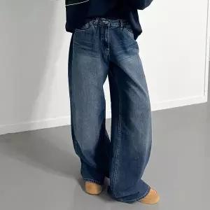 여자 루즈 와이드핏 백포켓 롤업 캣워싱 겨울 청바지