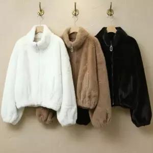 [하프클럽/옷자락]여자 소프트 퍼자켓 시어링 하이넥 집업 퍼프 겨울 점퍼