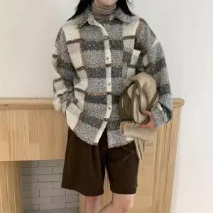 [하프클럽/옷자락]여자 체크무늬 뽀글이 겨울오버루즈핏 포켓 점퍼 자켓