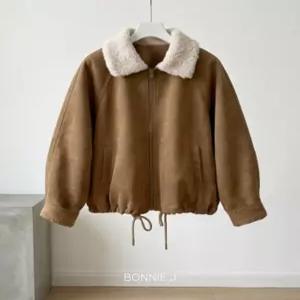 [보니제이]포근 양털카라 스웨이드 누빔 블루종 점퍼 스트링 루