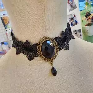 중세 블랙 레이스 메탈 초커 목걸이