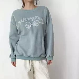 [다잇템] 여자 티셔츠 플리스 크로쉐 롱슬리브 필기체 맨투맨_23961728_588872