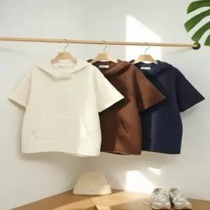 [다잇템] 여자 반팔후드 캥거루 덤블 주머니 하이넥 양털 티셔츠_23961681_588872