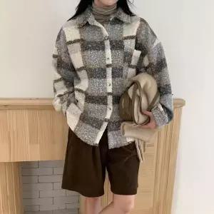 [신세계라이브쇼핑][옷자락] 여자 체크무늬 뽀글이 겨울오버루즈핏 포켓 점퍼 자켓