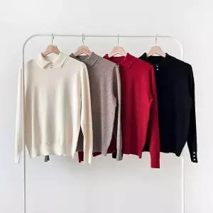 [하프클럽/]여성 심플 버튼카라 니트 정장핏