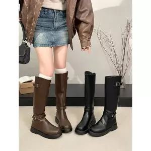 [하프클럽/] 바이커 버클 사선 컷팅 통굽 롱부츠(4cm)-2013