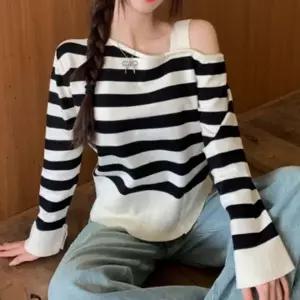 여성의류 니트티셔츠 언발 오프숄더 니트 긴팔티 1P 패션 티셔츠 여성 겨울