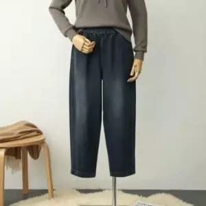 여성 배기 벌룬 와이드핏 밴딩 워싱 스판 청바지