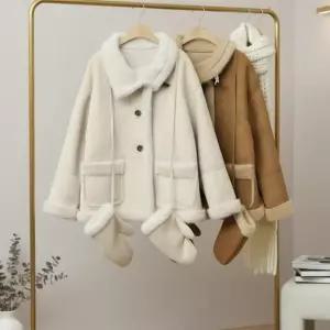 여자 떡볶이단추 퍼카라넥 포켓 벙어리장갑 무스탕 자켓