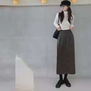 [하프클럽/]여성 체크 롱 스커트 슬림핏 H라인 데일리 패션