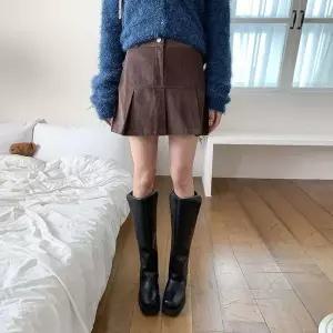 [하프클럽/]여성 플리츠 미니 스커트 뒷밴딩 코듀로이