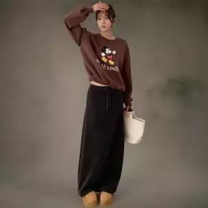 [하프클럽/]여성용 겨울 벨벳 허리밴드 루즈핏 긴 스커트