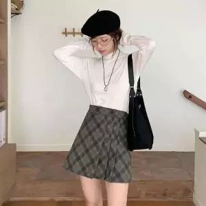 [하프클럽/]여성용 체크무늬 미니 플리츠 스커트