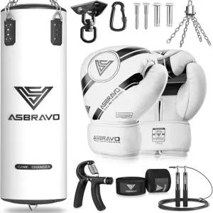 ASBRAVO 펀칭백 4피트 PU 헤비 복싱백 세트 12OZ 장갑 MMA 무에타이 킥복싱 트레이닝 홈 짐 무술 (미충족)
