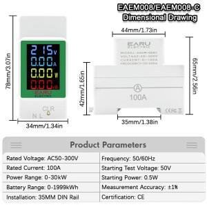 4IN1 디지털 AC 110V 220V 100A 전압 전류 kWh 전기 에너지 모니터 미터 VOLT AMP Aammeter 전력계 Din Ra
