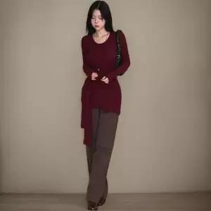 [하프클럽/]여성 슬림핏 골지 니트 미니 원피스 랩 스타일