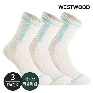 [웨스트우드] 여성 쿠션 라인배색 사이드 메쉬 등산 중장목양말 3P_BE..