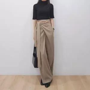 [하프클럽/]1267 겨울 하이웨스트 언발 롱 와이드 랩 슬랙스 팬츠
