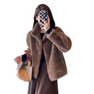 여성용 민소매 크롭 스탠드 칼라, 따뜻한 천연 밍크 모피 플러시 재킷, 패션, 겨울