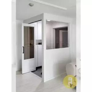 [바른도어]08번 ㄱ자중문 파티션 폴딩스윙 펄화이트 브론즈강화유리