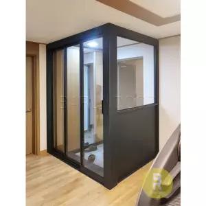 [바른도어]24번 ㄱ자중문 파티션 초슬림3연동 블랙 투명강화유리