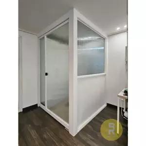 [바른도어]82번 ㄱ자중문 파티션 초슬림유압 비대칭양개스윙 화이트 모루세로강화유리a