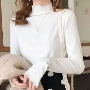 여성 물결 티셔츠 데일리 레이어드 슬림핏 여성 반목 티셔츠 봄가을 이너웨어 반목폴라