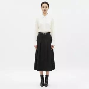 여성 뒷밴딩 플리츠 A라인 벨트세트 피아노 롱 스커트 SHA-WSK-20908-블랙