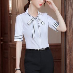 리본 여성블라우스 셔츠 정장블라우스 오피스룩 화이트셔츠 반팔 여름 유니폼 면접