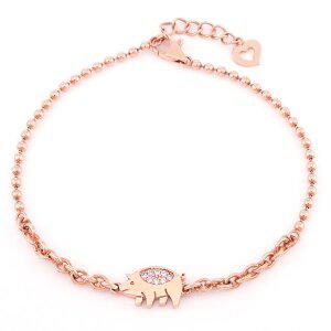 [새미쥬얼리]14k 핑크돼지 큐빅 볼 체인 팔찌