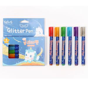 글리터 반짝이 싸인펜 6색/펄 메탈 그라데이션 꾸미기 색칠 포인트 사인펜 팬 그림 그리기 문구
