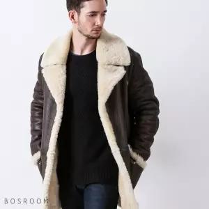 [BOSROOM]남성 두툼한 양가죽 양털 가죽 선 큰 포켓 롤업 히든 단추 무스탕