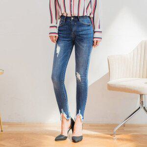 [진마니아]여자 스키니 블루 리얼 헤짐 V컷팅 스판 청바지 여자 빅사이즈 팬츠 슬림 데님 바지