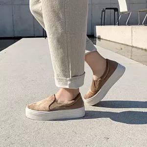 SOVO 비앙카 키높이 통굽 털안감 슬립온 여성슬립온 4cm