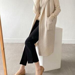 여자 루즈핏 후드 울니트 캐시미어 롱베스트 조끼