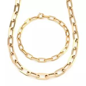 [비앤비골드] 14K/18K 심플 볼드 유광 클립체인 주얼리세트 (목걸이+팔찌) JNS29772