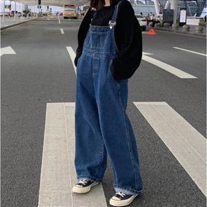 와이드 핏 데님 포켓 멜빵 청 통 바지 팬츠 점프 수트
