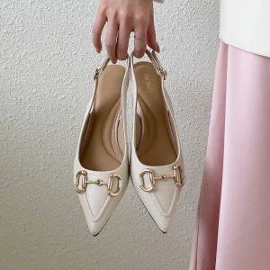 SOVO 제베스 소가죽 프리미엄 스틸레토 펌프스 슬링백 여성구두 4cm 정장 캐주얼코디