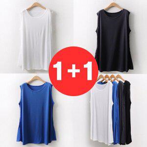 [아이우먼(IWOMAN)]2종set 5142 WW 빅사이즈 여자 나시 티 민소매 무지 스판 레이어드 이너