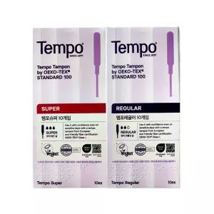 동아제약 템포 슈퍼/레귤러 10개입 순면 체내 삽입형 생리대