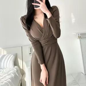 모더렌 기모 브이넥 랩스타일 롱원피스 AF1358