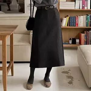 [코코블랑] 아워 롱 트임 모직 스커트(벨트set)