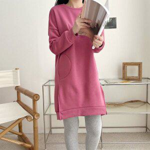 [신세계몰]기모 밑단트임 반달 포켓 롱티셔츠