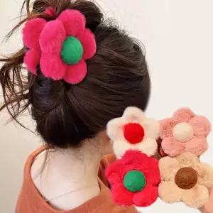 대형 꽃 겨울 밍크 털집게핀 헤어핀 똥머리 퍼집게핀