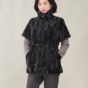 애비뉴투지 엄마옷 인조 퍼 인조 밍크 털 차이나 지퍼 주머니 허리스트링 겨울 반팔 하프 조끼 V02407