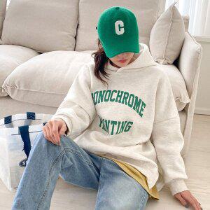 [기타]기모 오버핏 모노크롬 레터링 박시 후드티셔츠